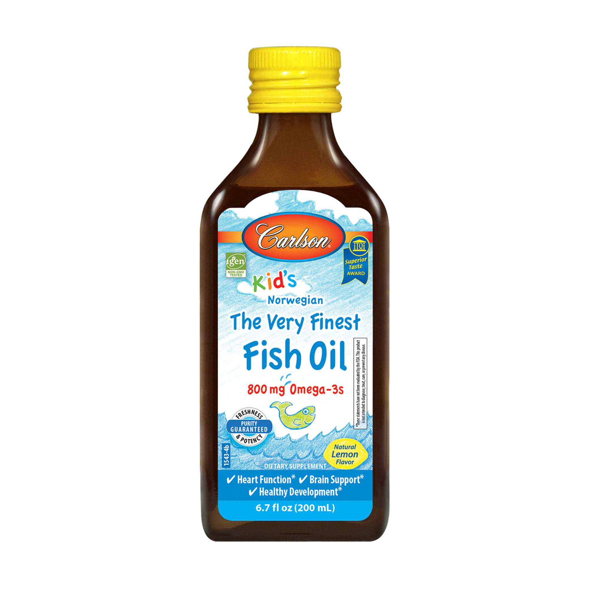 Дитячий риб'ячий жир Carlson Labs Kid's The Very Finest Fish Oil зі смаком лимону, 800 мг, в рідині, 200 мл