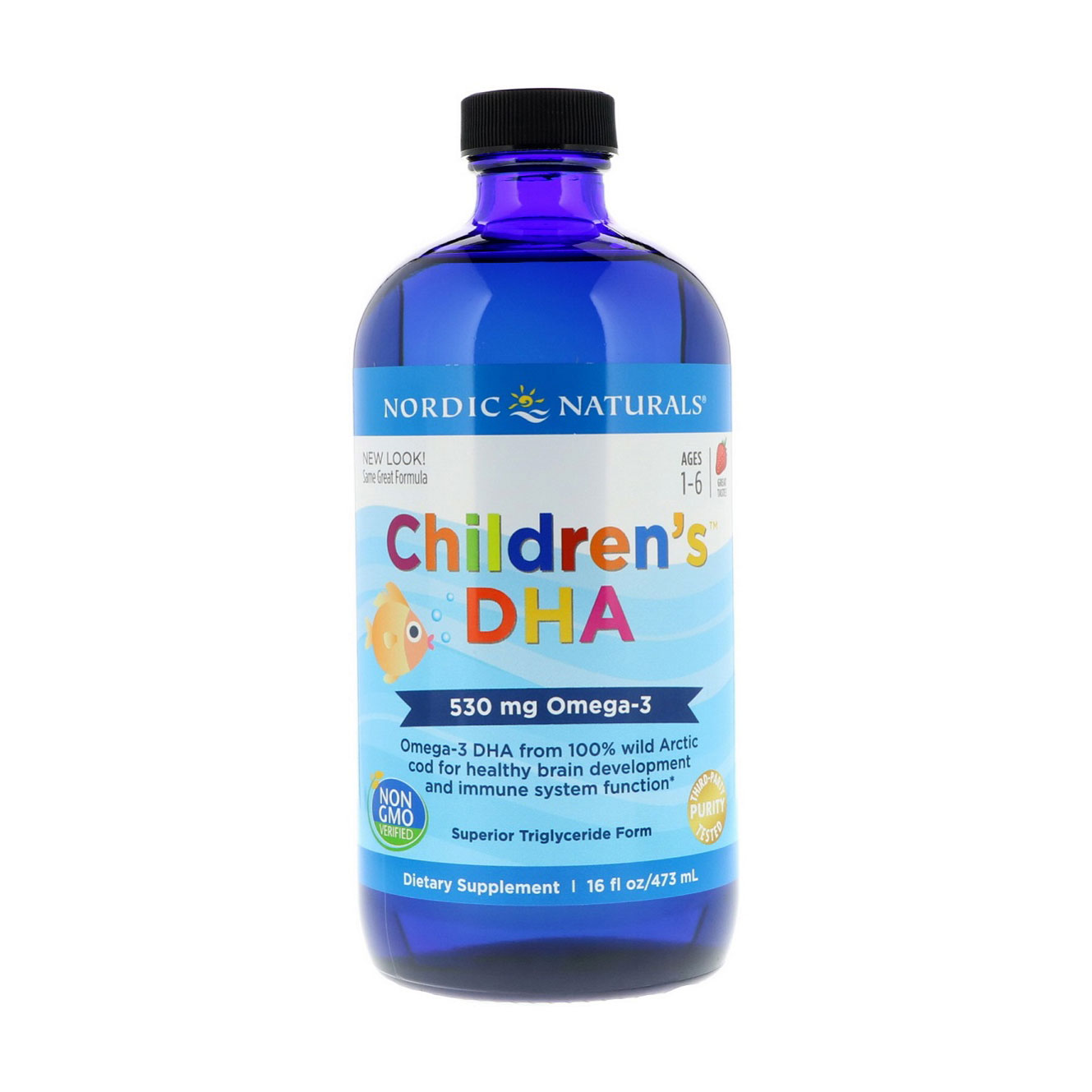 Дитячий риб'ячий жир Nordic Naturals Children's DHA Omega-3 зі смаком полуниці, від 1 до 6 років, 530 мг, в рідині, 473 мл