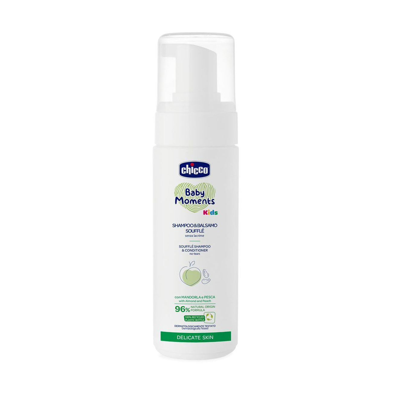 Дитячий шампунь-гель 2 в 1 для волосся та тіла Chicco Baby Moments Kids Souffle Shampoo Conditioner Без сліз, 150 мл