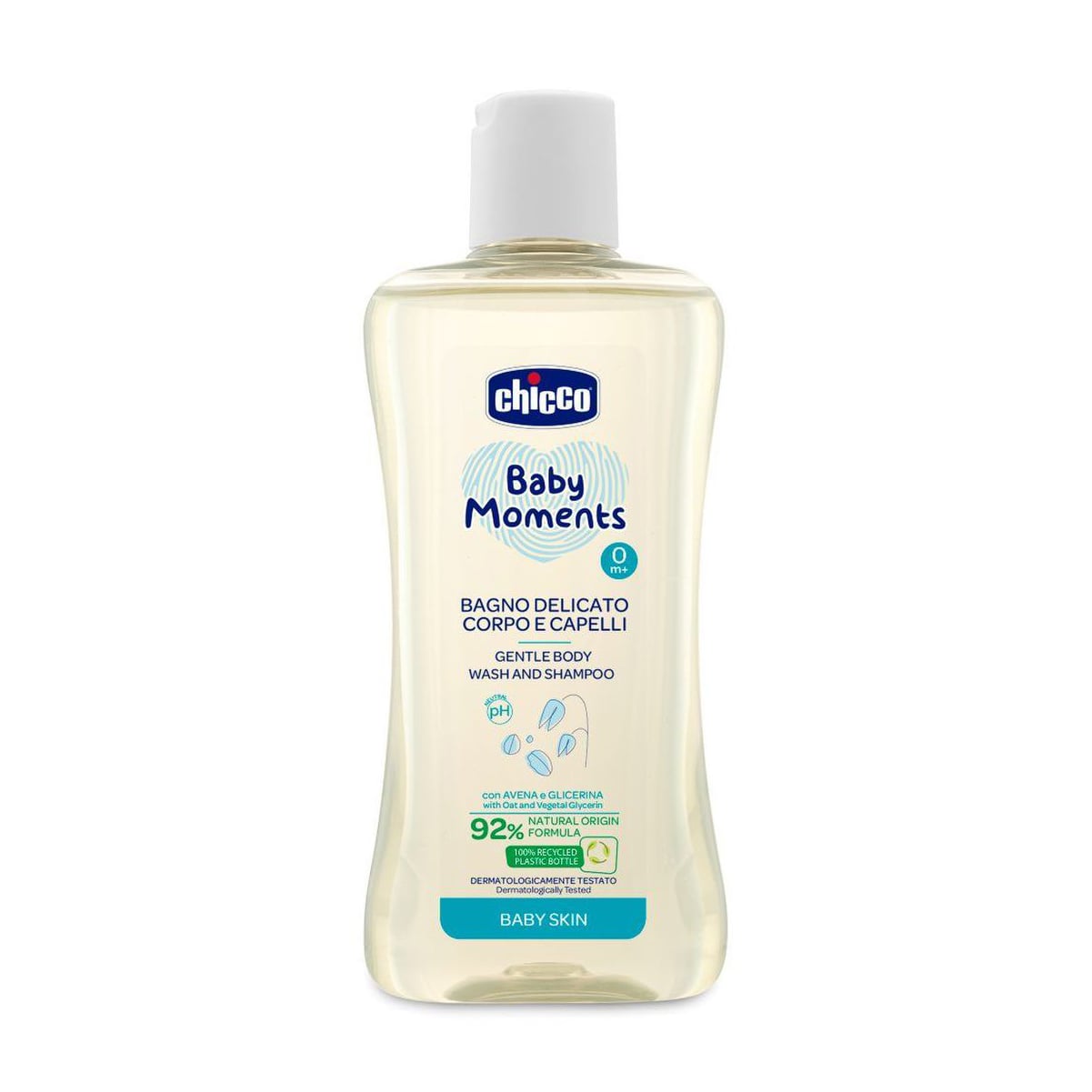 Дитячий шампунь-гель 2 в 1 для волосся та тіла Chicco Baby Moments Без сліз, 200 мл
