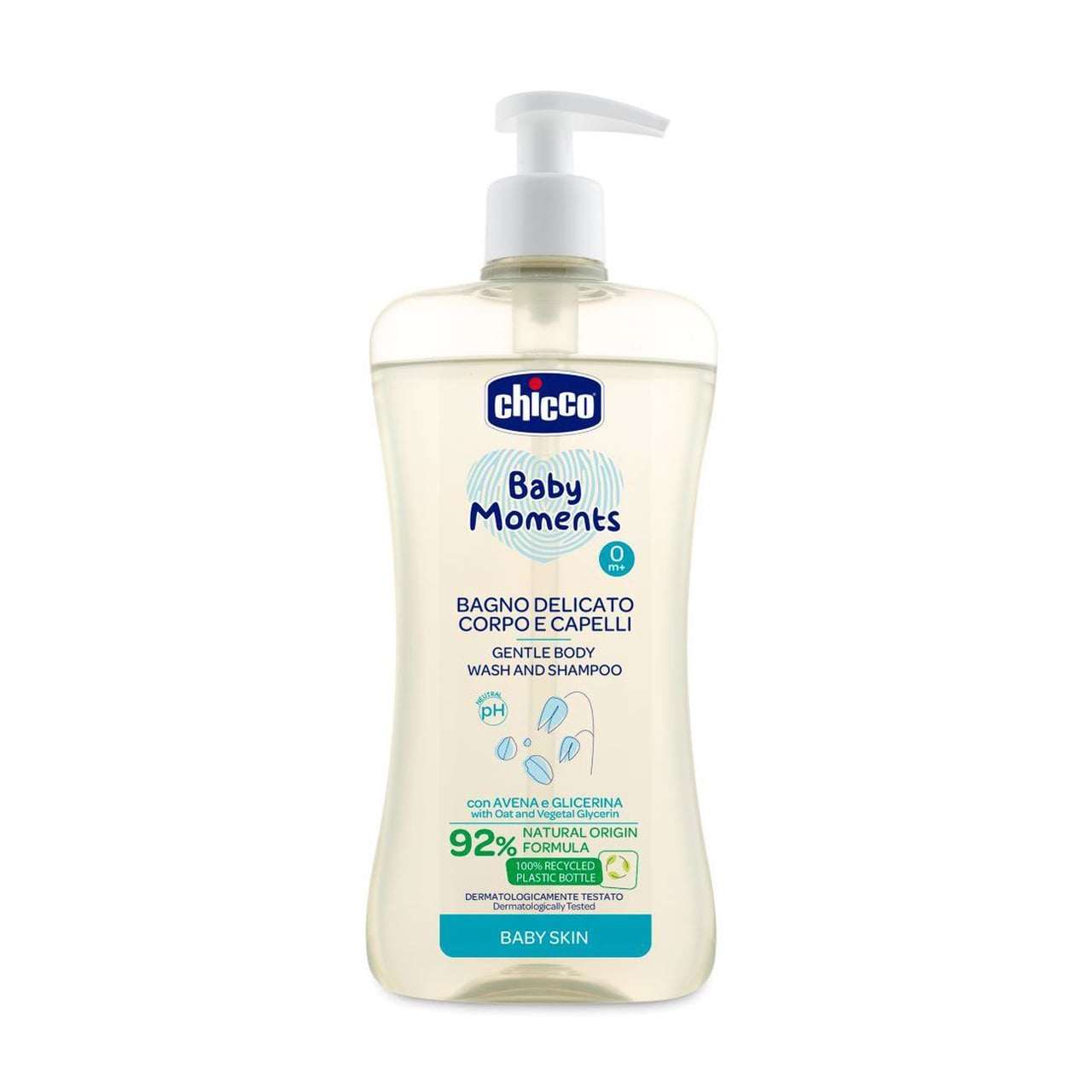 Дитячий шампунь-гель 2 в 1 для волосся та тіла Chicco Baby Moments Без сліз, 500 мл
