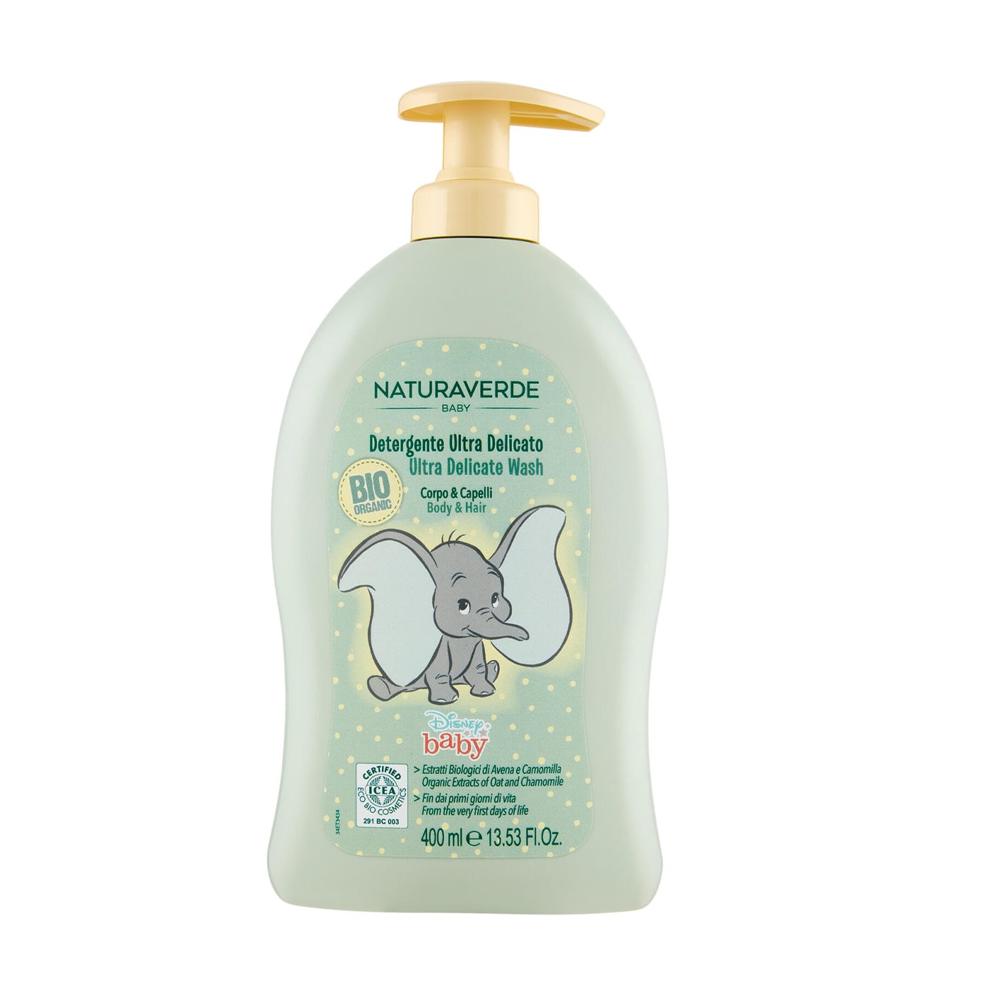 Дитячий шампунь-гель для волосся та тіла Naturaverde Disney Baby Ultra Delicate Wash з екстрактом вівса та ромашки, 400 мл