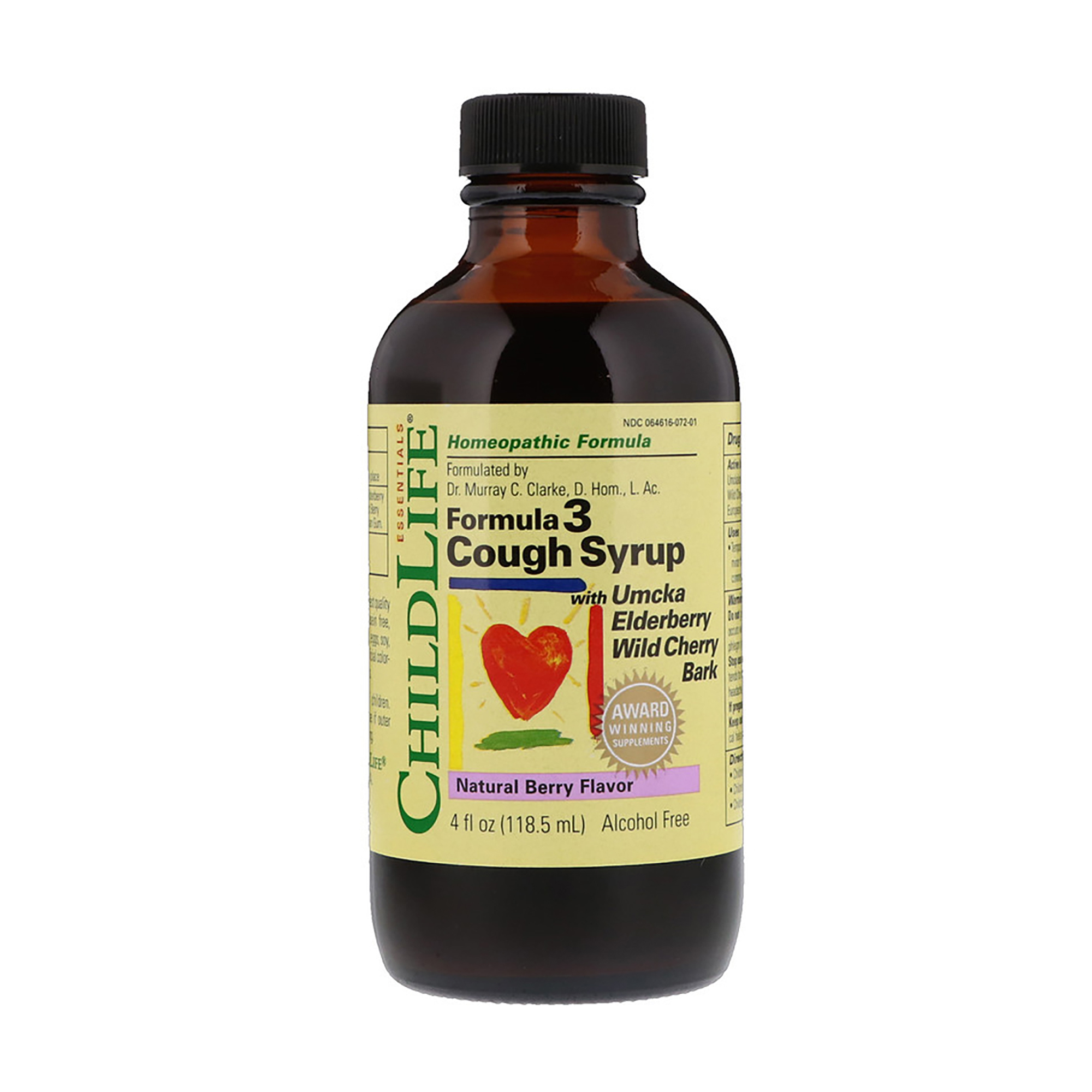 Дитячий сироп при кашлі ChildLife Essentials Formula 3 Cough Syrup з натуральним ягідним смаком, 118.5 мл