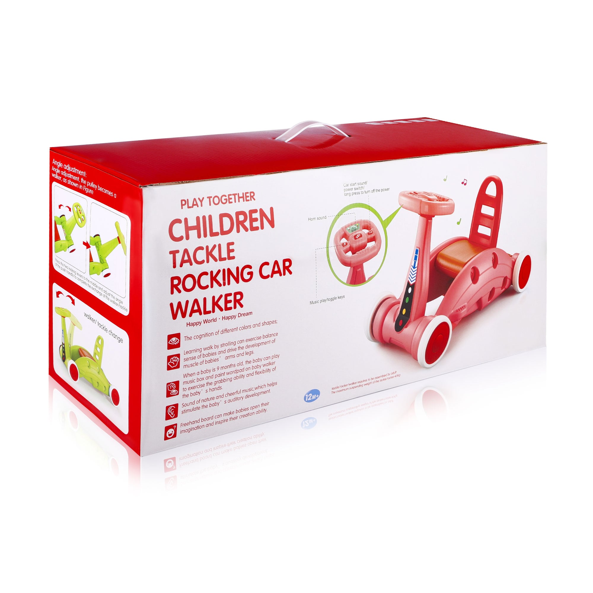 Дитячий толокар 3 в 1 QICHUNYING TOYS Трансформер в гойдалку-каталку, рожевий, 38*32*62.5 см (WFM800122)