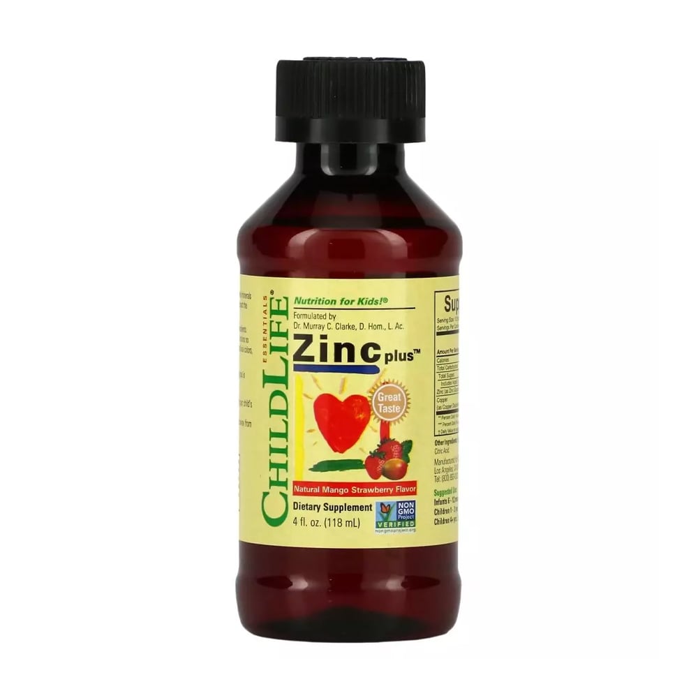 Дитячий цинк ChildLife Zinc Plus з натуральним смаком манго та полуниці, в рідині, 118 мл