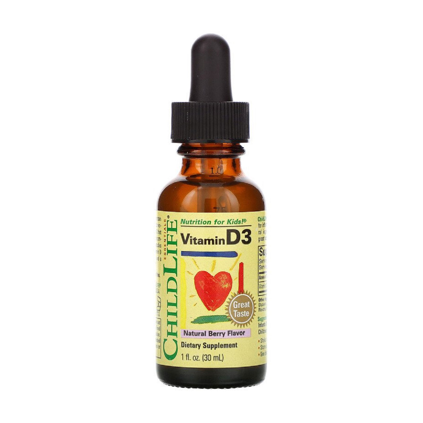 Дитячий вітамін Д3 ChildLife Vitamin D3 Drops 500 МО, зі смаком ягід, в краплях, 30 мл
