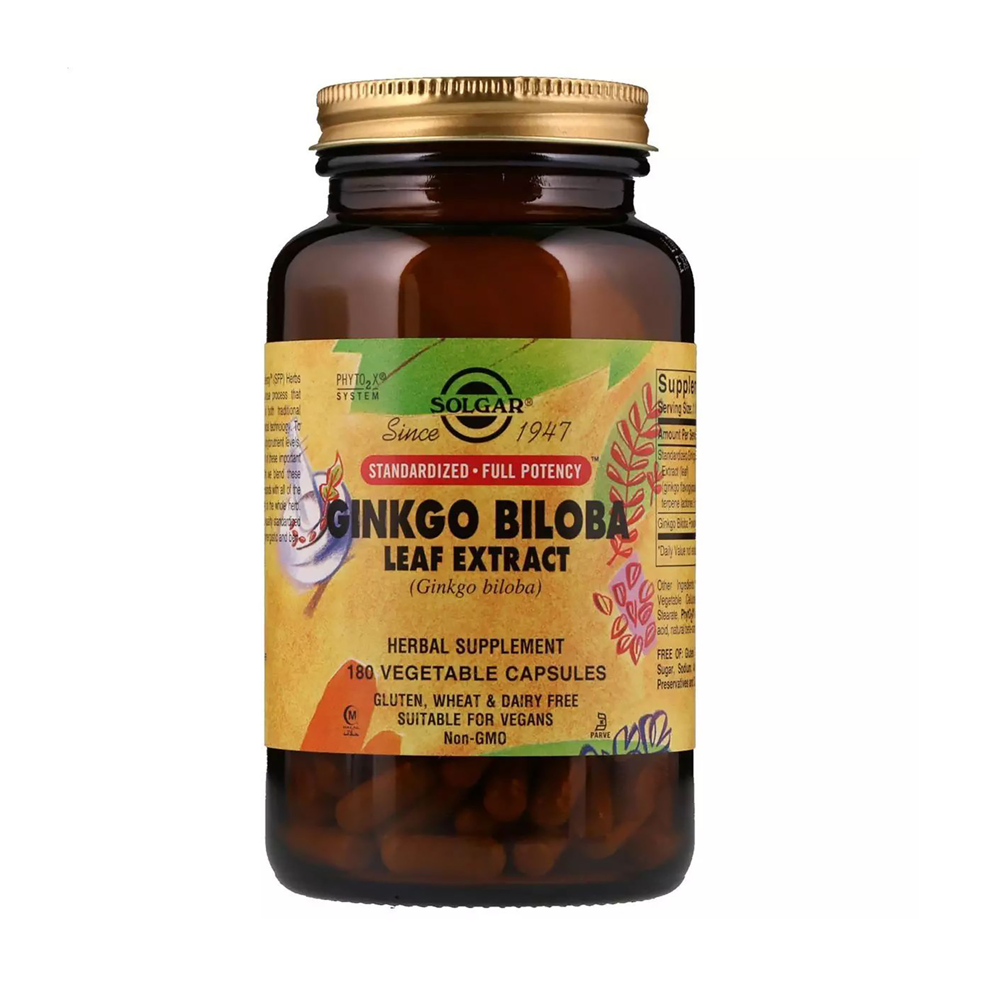 Екстракт гінкго білоба Solgar Ginkgo Biloba Leaf Extract, 180 капсул