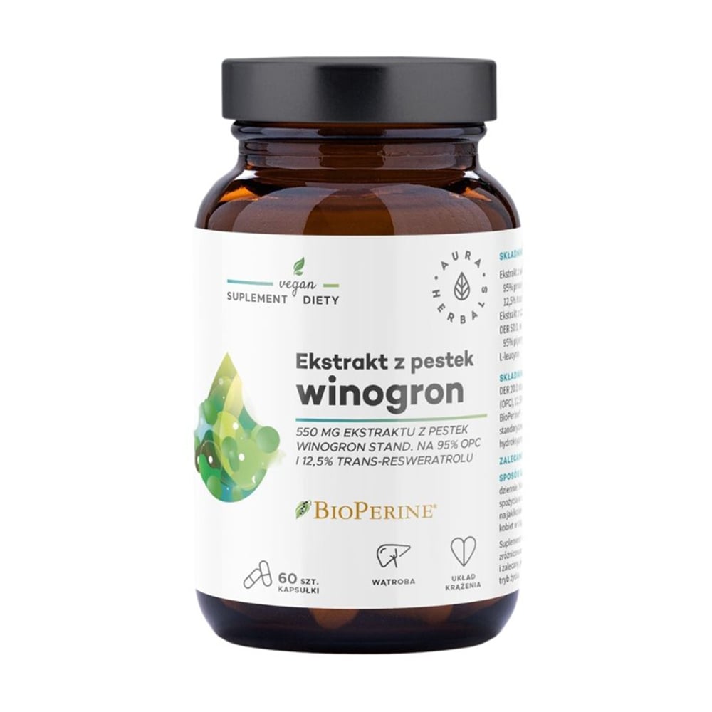 Екстракт виноградних кісточок Aura Herbals Grape Seed Extract 550 мг, 60 капсул