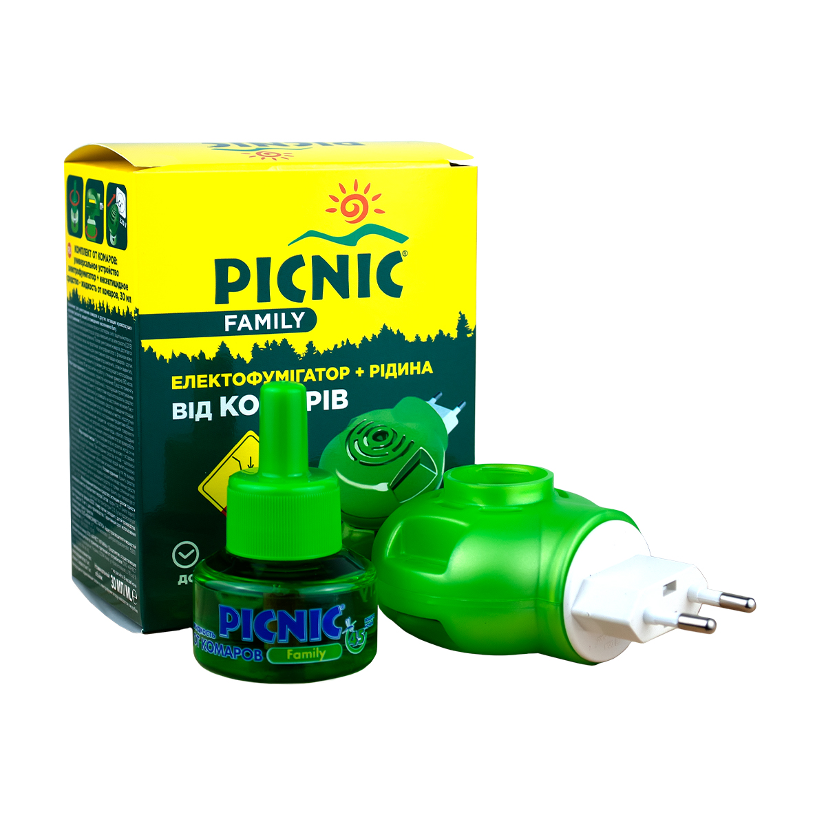 Електрофумігатор Picnic® Family+рідина проти комарів, 45 ночей, 30 мл