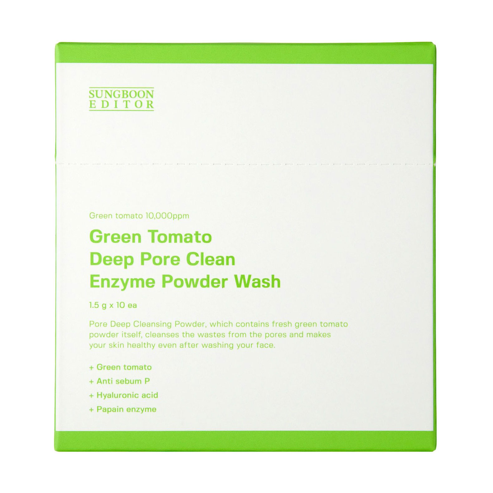 Ензимна пудра для обличчя Sungboon Editor Green Tomato Deep Pore Clean Enzyme Powder Wash, 10*1.5 г