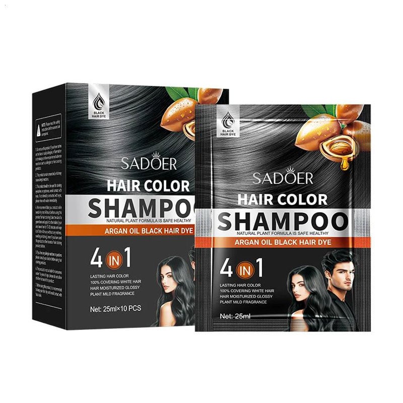 Фарбувальний шампунь для волосся Sadoer Argan Oil Hair Color Dye, Black, 10*25 мл
