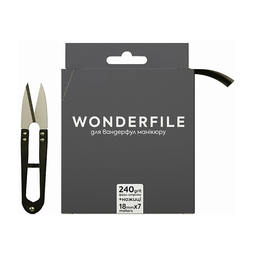 Файл-стрічка для пилки Wonderfile чорний, 160*18 мм, 240 грит, з ножицями, 7 м (WBGN160/240)