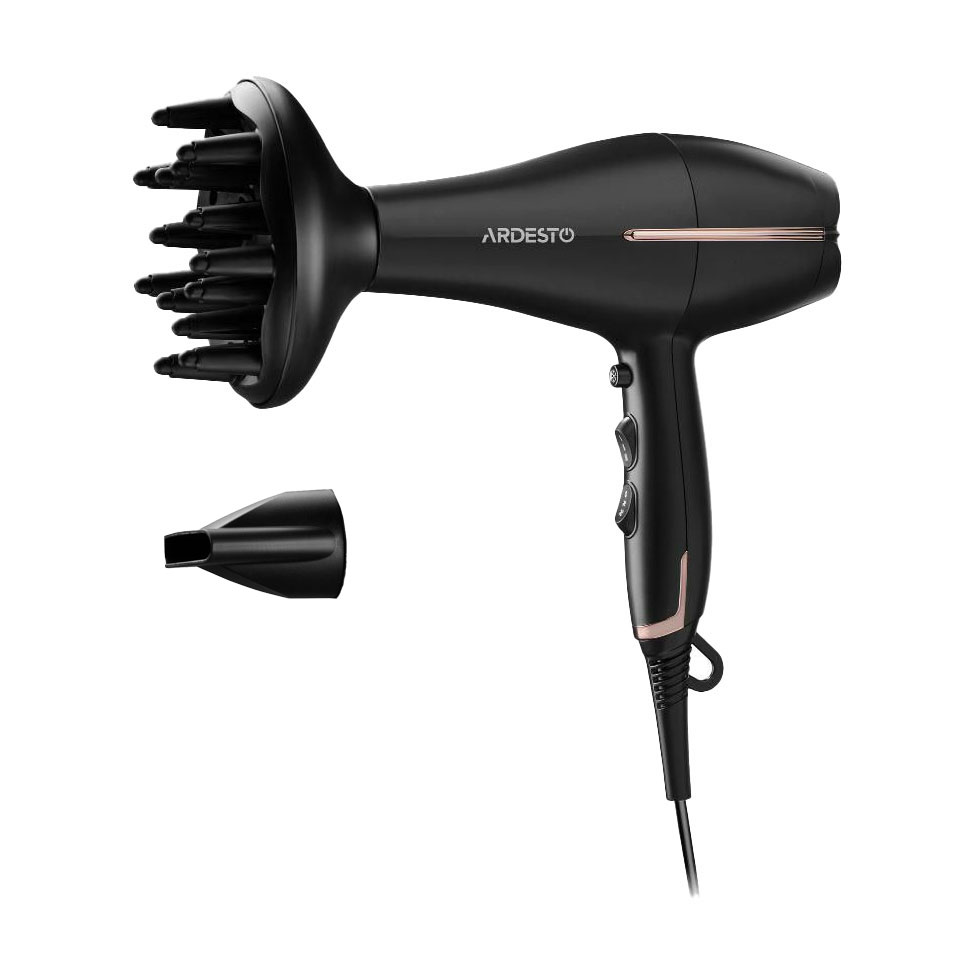 Фен для волосся Ardesto Hair Dryer з насадками концентратор та диффузор, чорно-золотий (HD-Y220PRO)