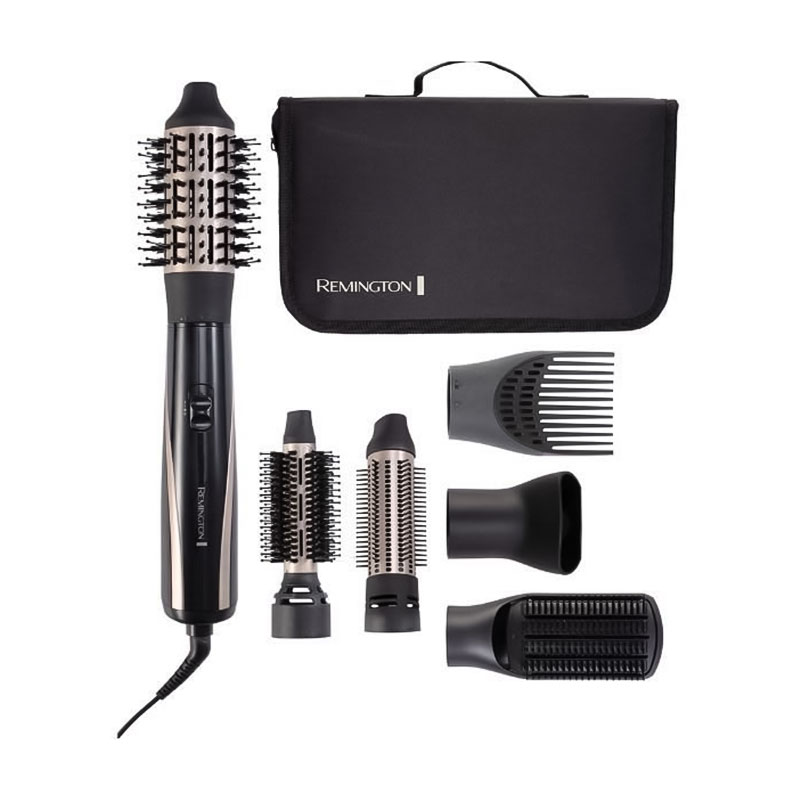 Фен-щітка для волосся Remington Blow Dry &amp; Style Caring 6 насадок, з кейсом, чорно-золотий (AS7700)