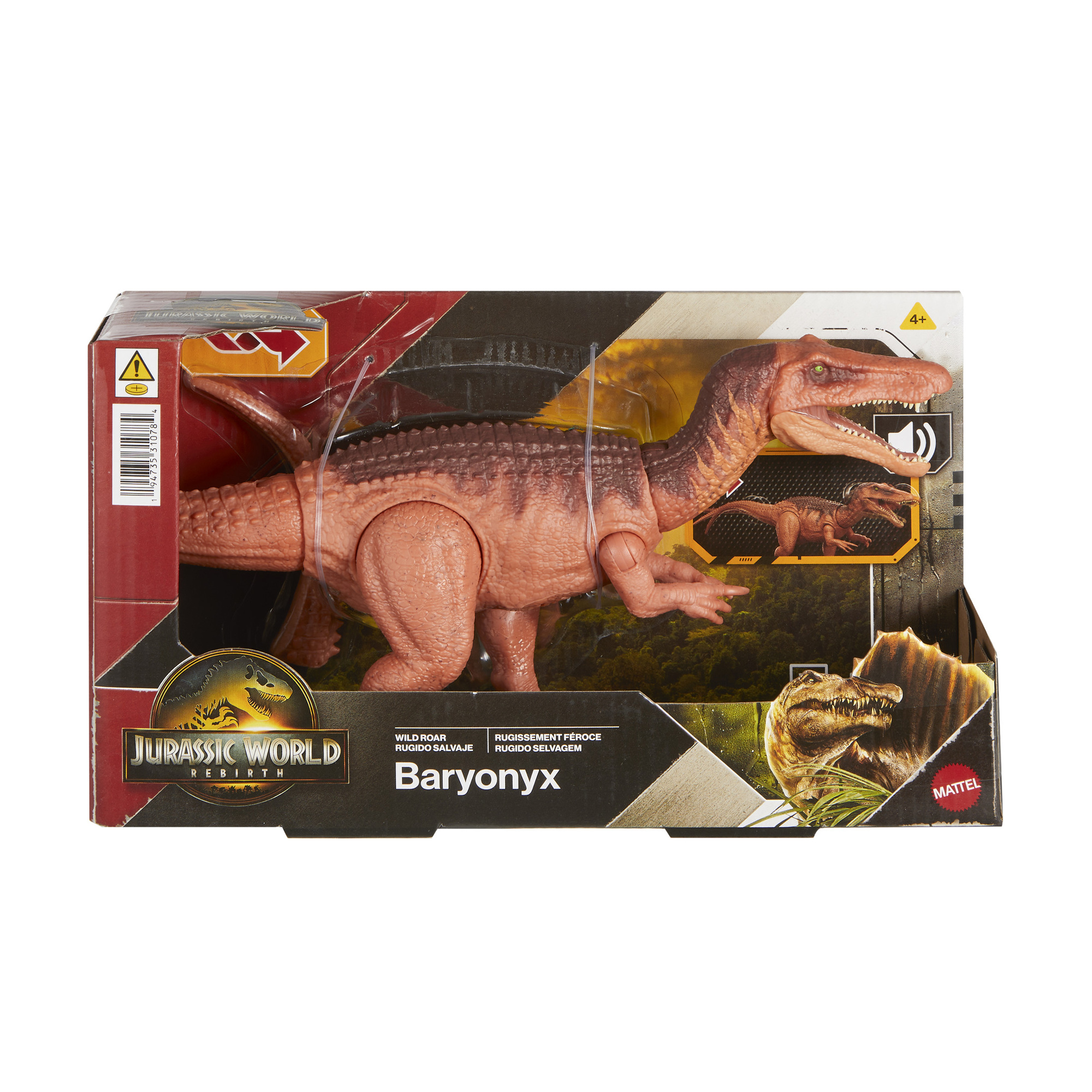 Фігурка динозавра Jurassic World Небезпечне ричання, зі звуковими ефектами, Baryonyx, помаранчевий, від 4 років (JGB87)