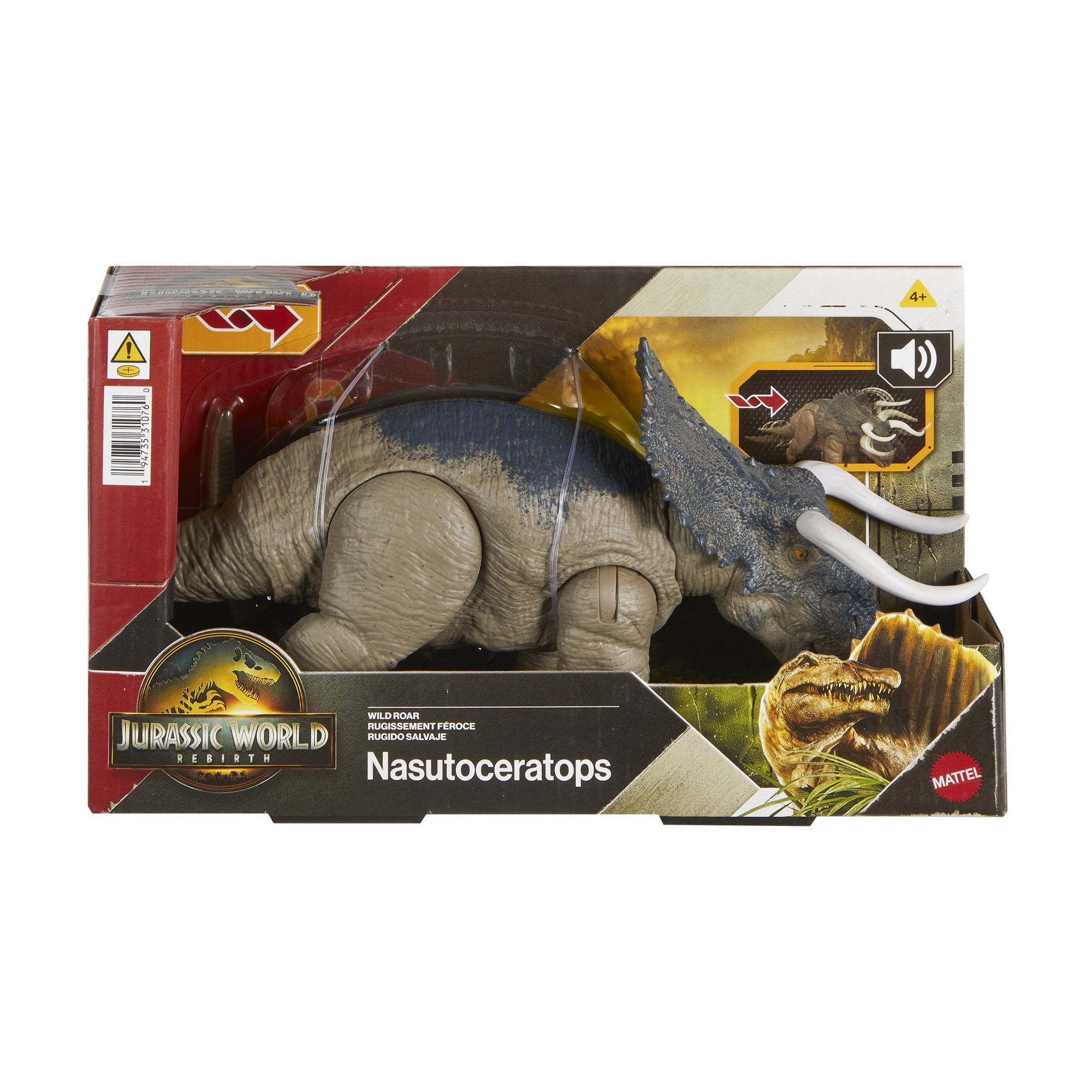 Фігурка динозавра Jurassic World Небезпечне ричання, зі звуковими ефектами, Nasutoceraptops, сірий, від 4 років (JGB87)