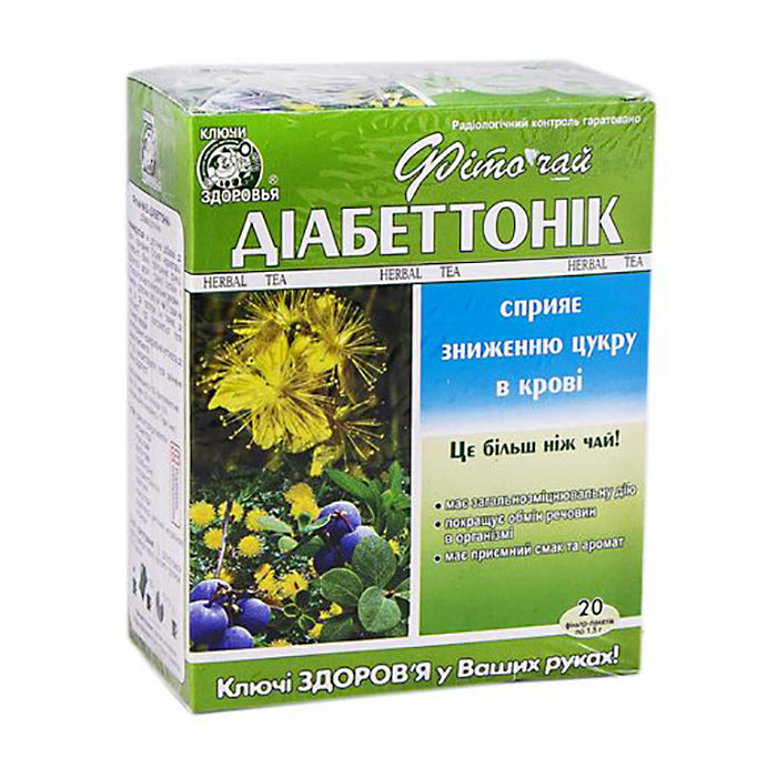 Фiтoчай Ключі Здоров'я №62 Дiaбeттoнiк у пакетиках, 20*1.5 г