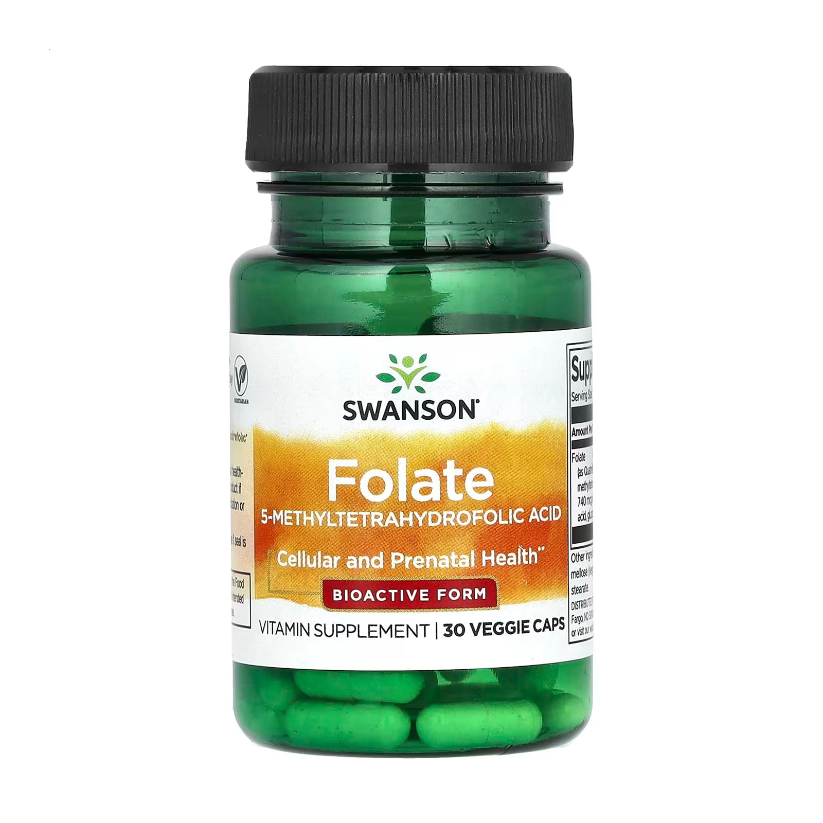 Фолат (5-метилтетрагідрофолієва кислота) Swanson Folate (5-Methyltetrahydrofolic Acid) 400 мкг, 30 капсул