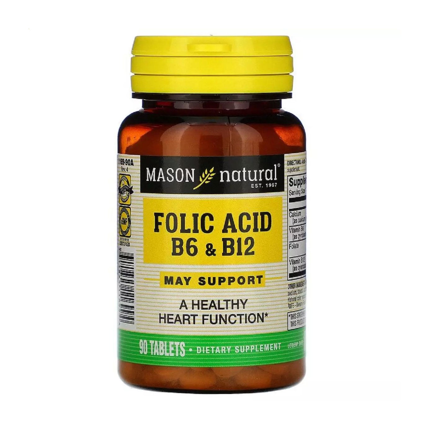 Фолієва кислота B6 і B12 Mason Natural Folic Acid B6 &amp; B12, 90 таблеток