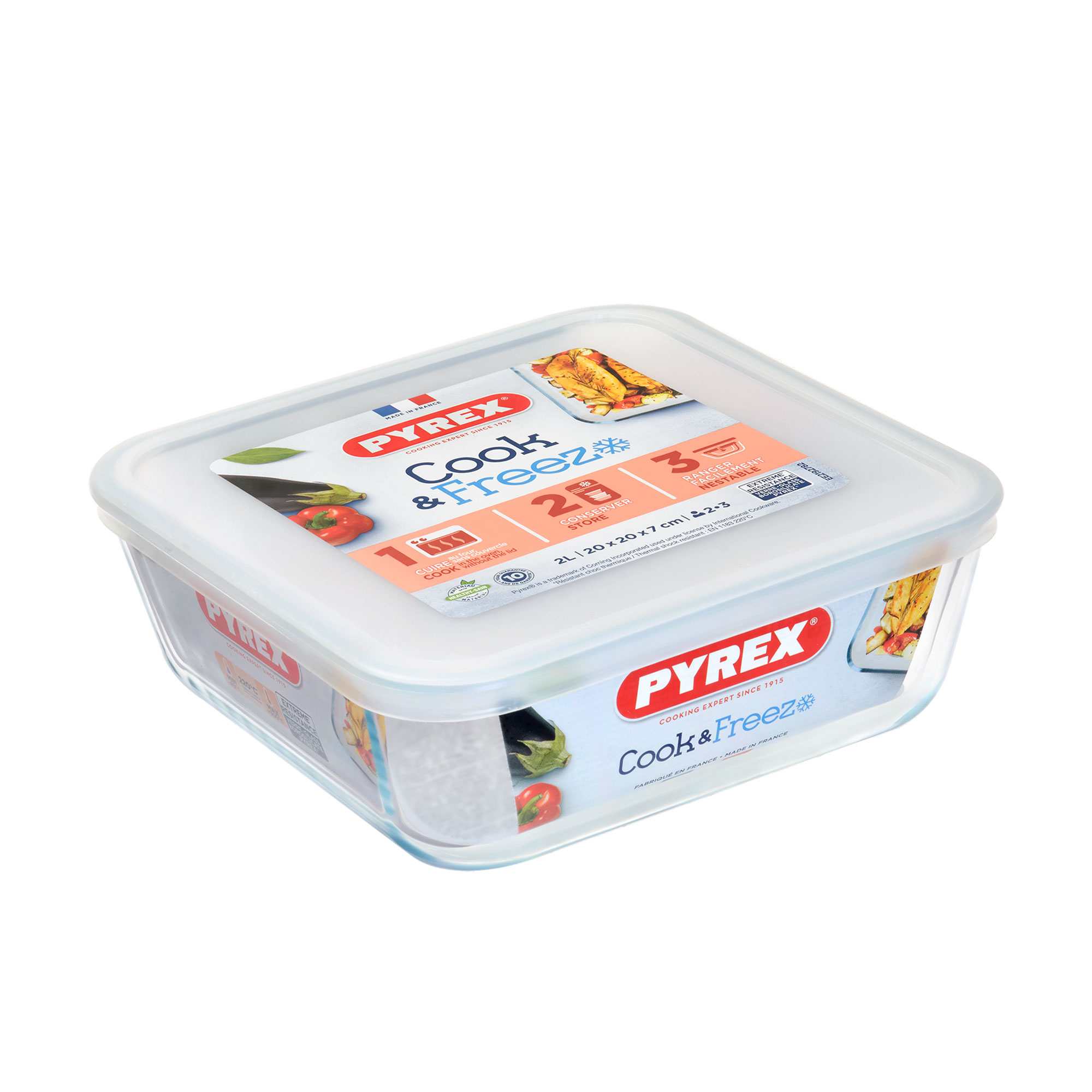 Форма-контейнер для запікання та зберігання продуктів PYREX Cook &amp; Freez з кришкою, квадратна, 20*20*7 см, 2 л (219P001/7644)