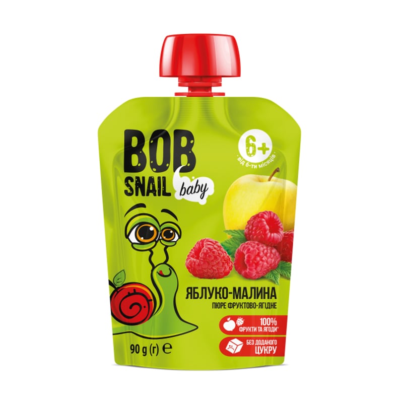 Фруктове-ягідне пюре Bob Snail Яблуко-малина, від 6 місяців, 90 г