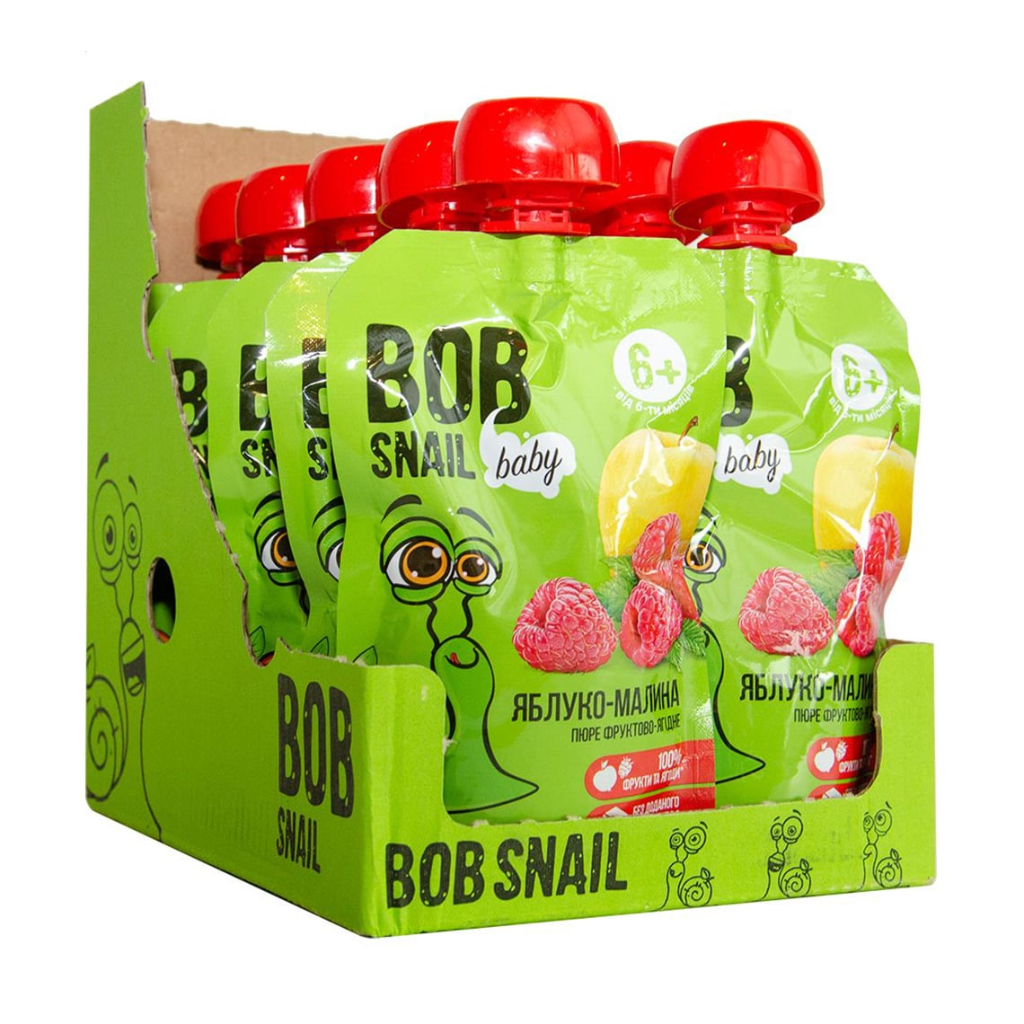 Фруктово-ягідне пюре Bob Snail Яблуко-малина, від 6 місяців, 10*90 г