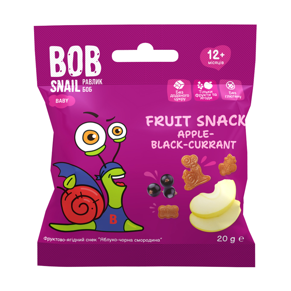 Фруктовий снек Bob Snail Яблуко-чорна смородина, від 12 місяців, 20 г