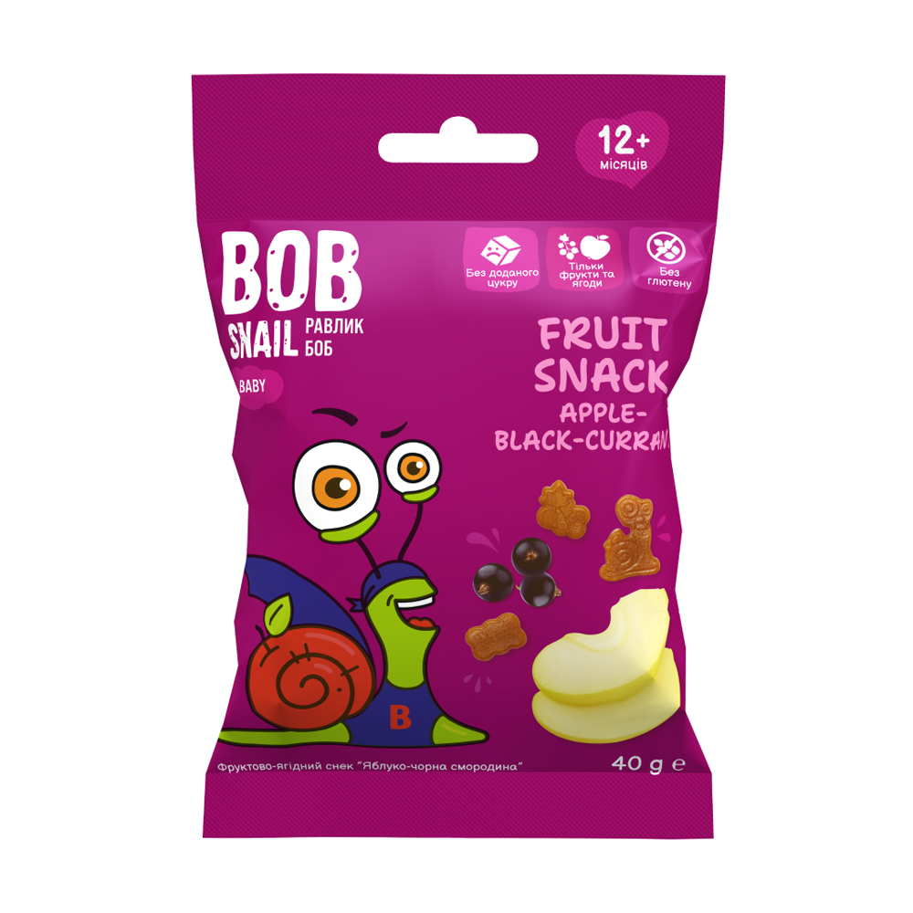 Фруктовий снек Bob Snail Яблуко-чорна смородина, від 12 місяців, 40 г