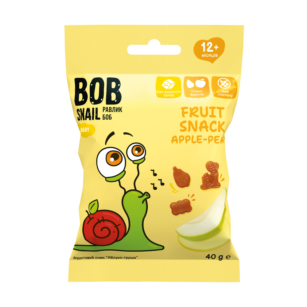 Фруктовий снек Bob Snail Яблуко-груша, від 12 місяців, 40 г