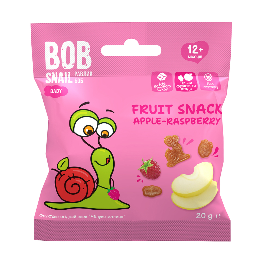 Фруктовий снек Bob Snail Яблуко-малина, від 12 місяців, 20 г