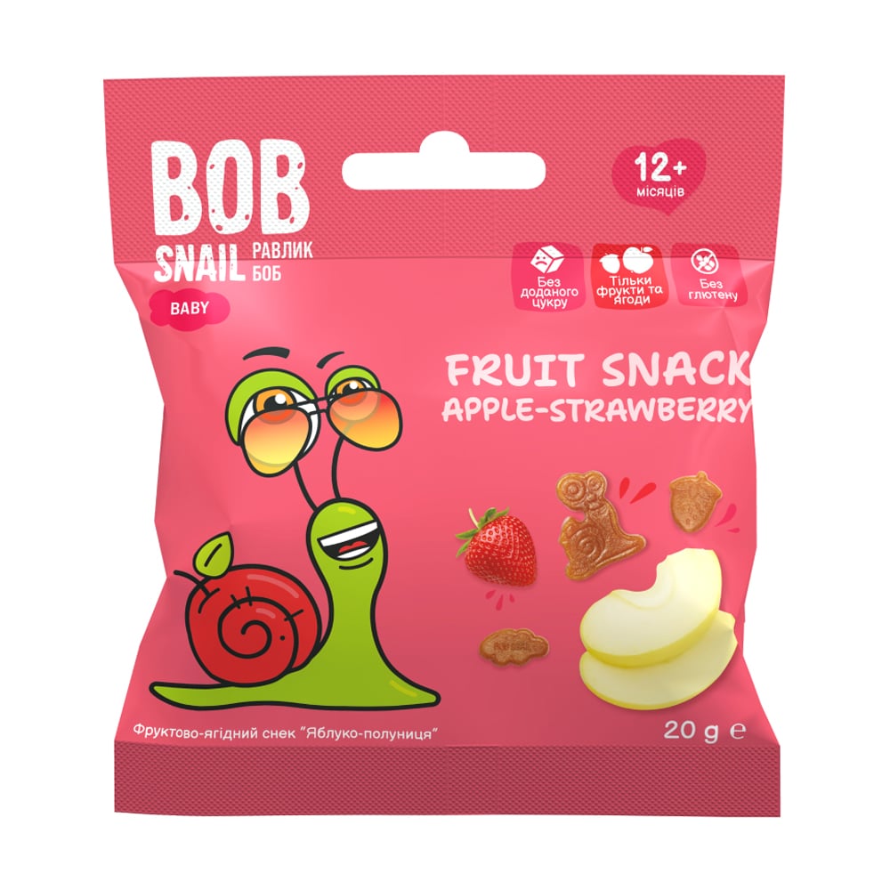 Фруктовий снек Bob Snail Яблуко-полуниця, від 12 місяців, 20 г
