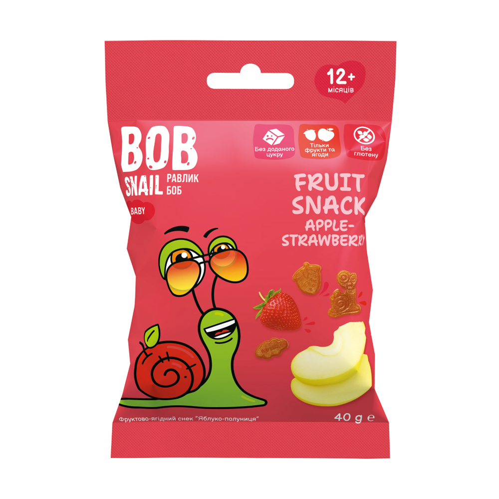 Фруктовий снек Bob Snail Яблуко-полуниця, від 12 місяців, 40 г