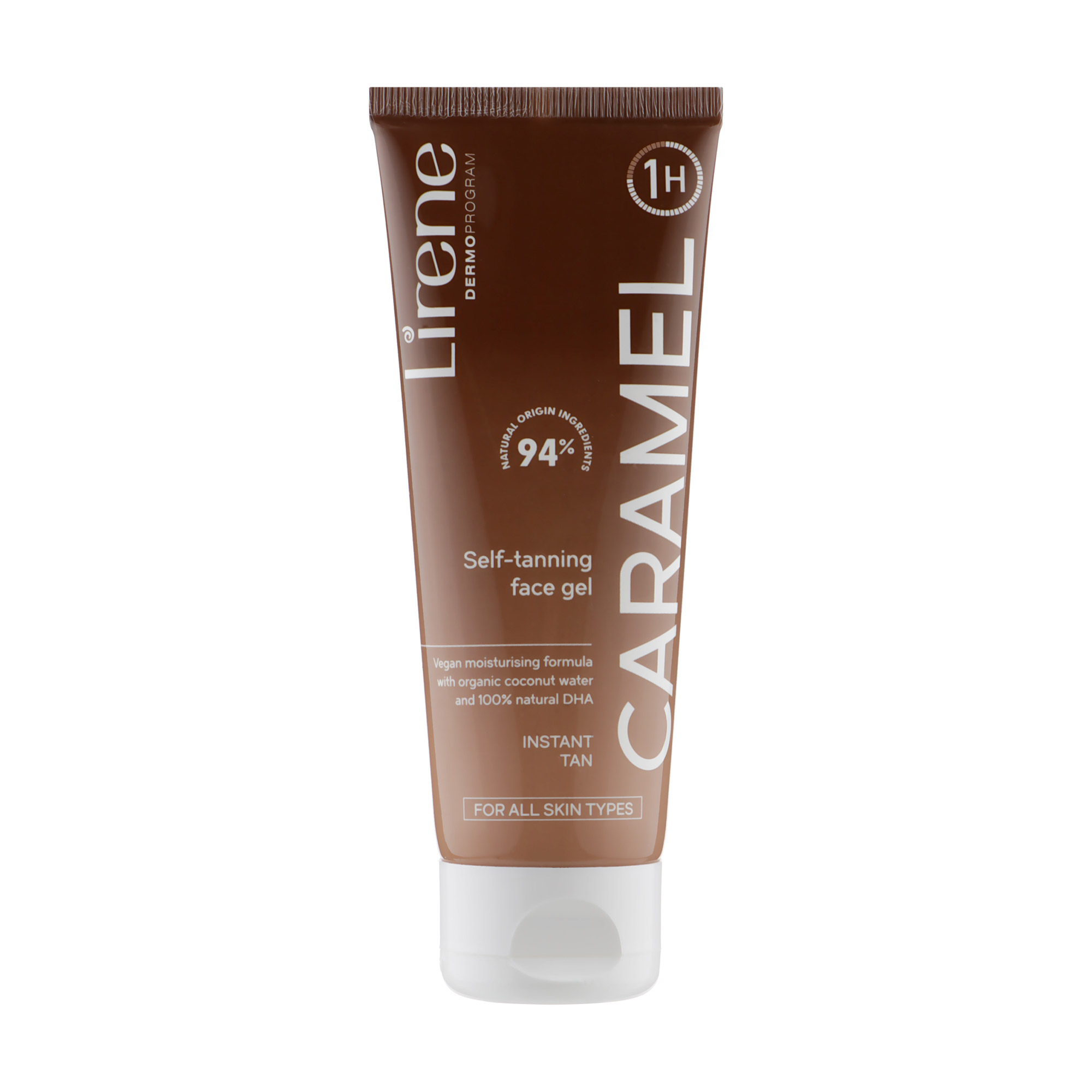 Гель для автозасмаги обличчя Lirene Caramel Self-Tanning Face Gel з органічною кокосовою водою, 75 мл