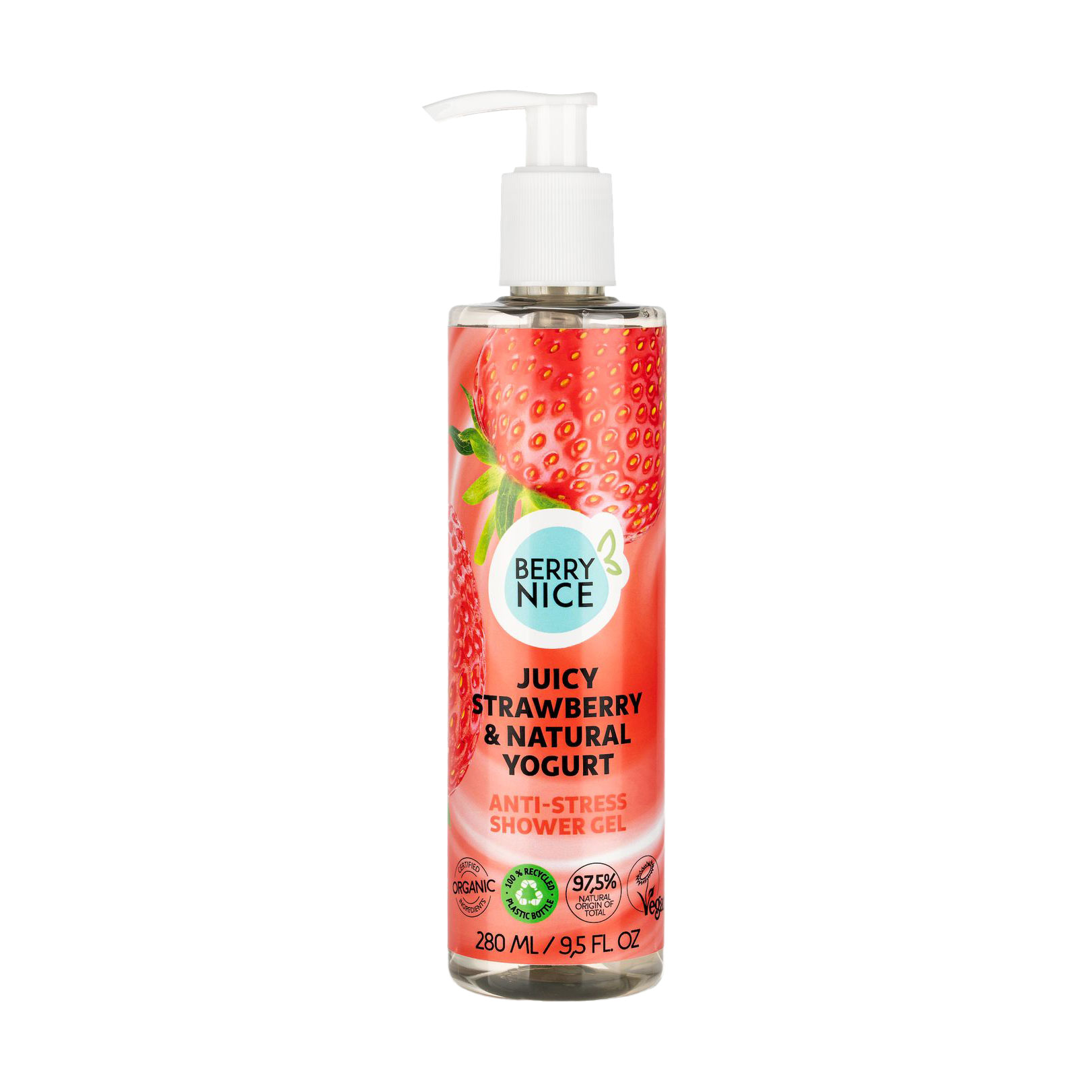 Гель для душу BERRY NICE Anti-Stress Shower Gel Juicy Strawberry &amp; Natural Yogurt, 280 мл