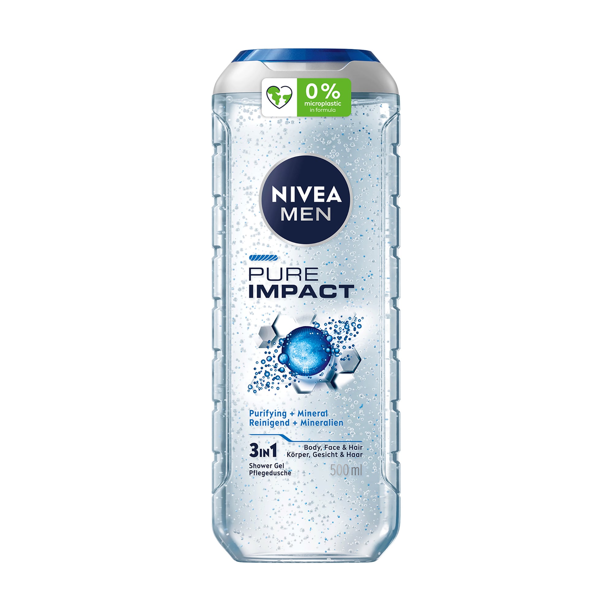 Гель для душу NIVEA MEN Pure Impact, 3 в 1 для тіла, обличчя та волосся, 500 мл
