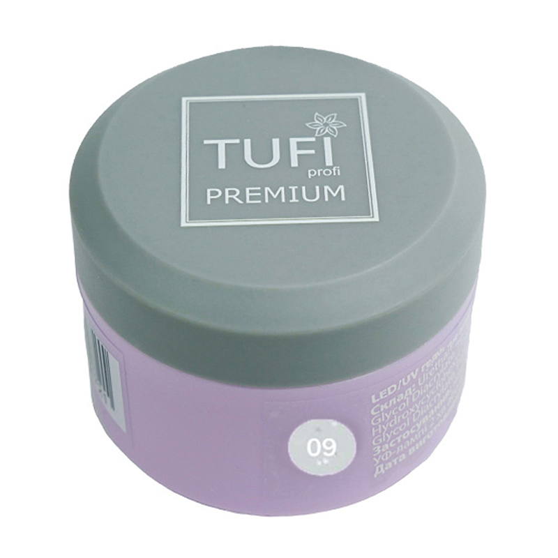 Гель для нарощування нігтів Tufi profi Premium UV/LED Gel з шимером, 09 White Frost, 15 г
