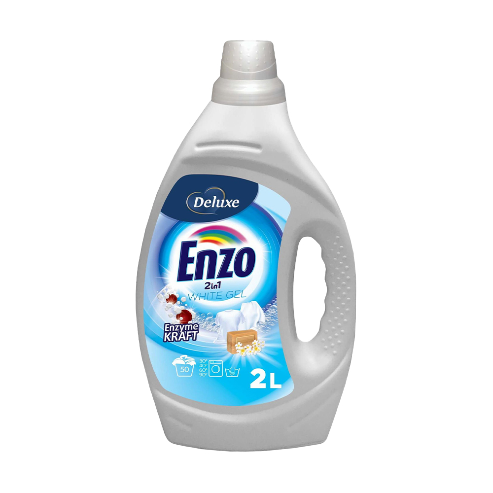 Гель для прання Deluxe Enzo 2 in 1 White Gel для білих речей, 50 циклів прання, 2 л