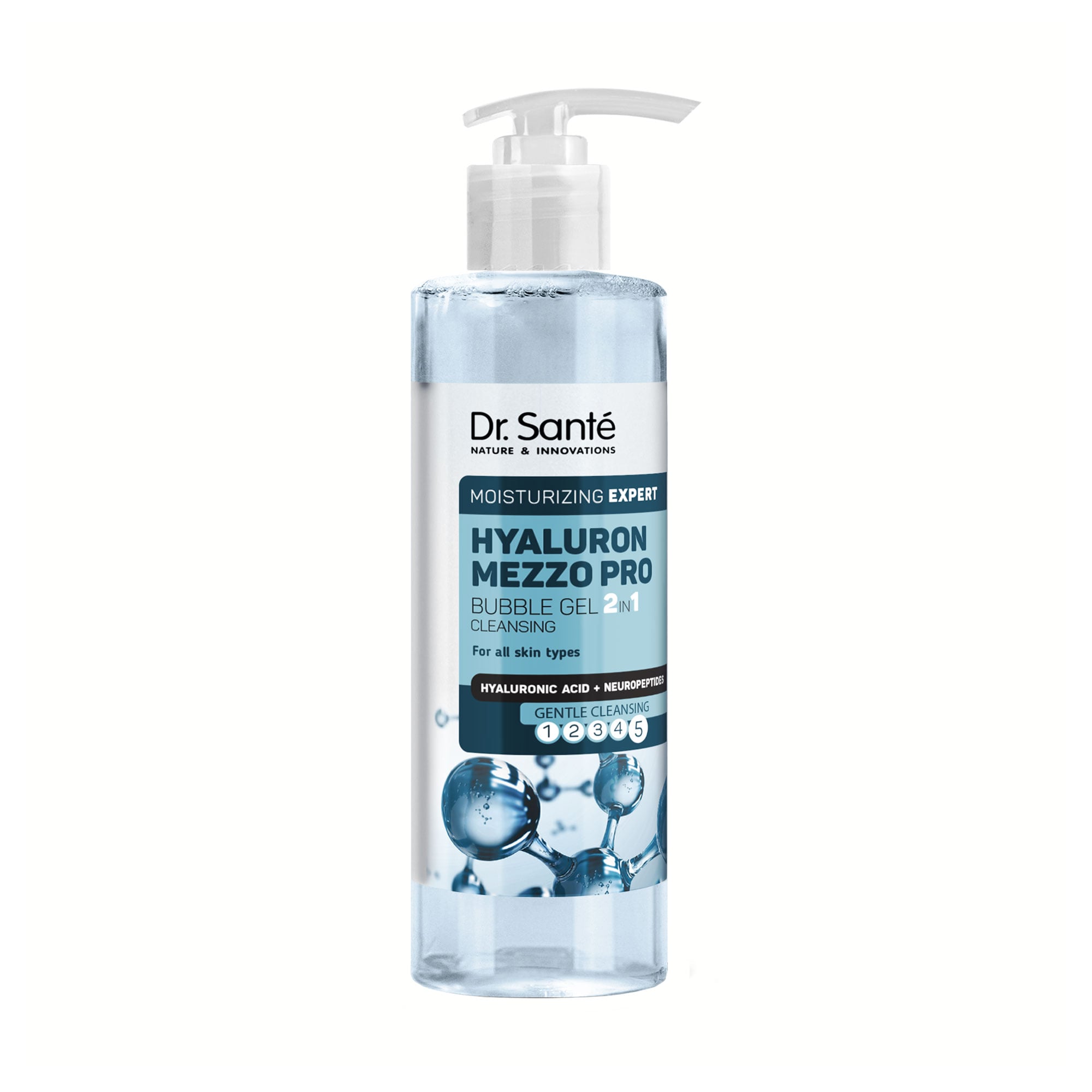 Гель для вмивання 2 в 1 Dr. Sante Hyaluron Mezzo Pro Bubble Gel для всіх типів шкіри, 200 мл