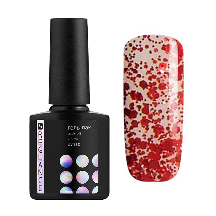 Гель-лак для нігтів Reglance Gel Polish 025 Прозорий з червоними блискітками, 7.5 мл
