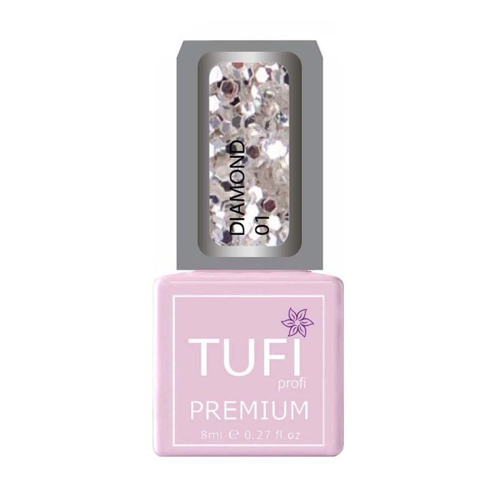 Гель-лак для нігтів Tufi profi Premium Diamond 01 Неонові великі блискітки, 8 мл