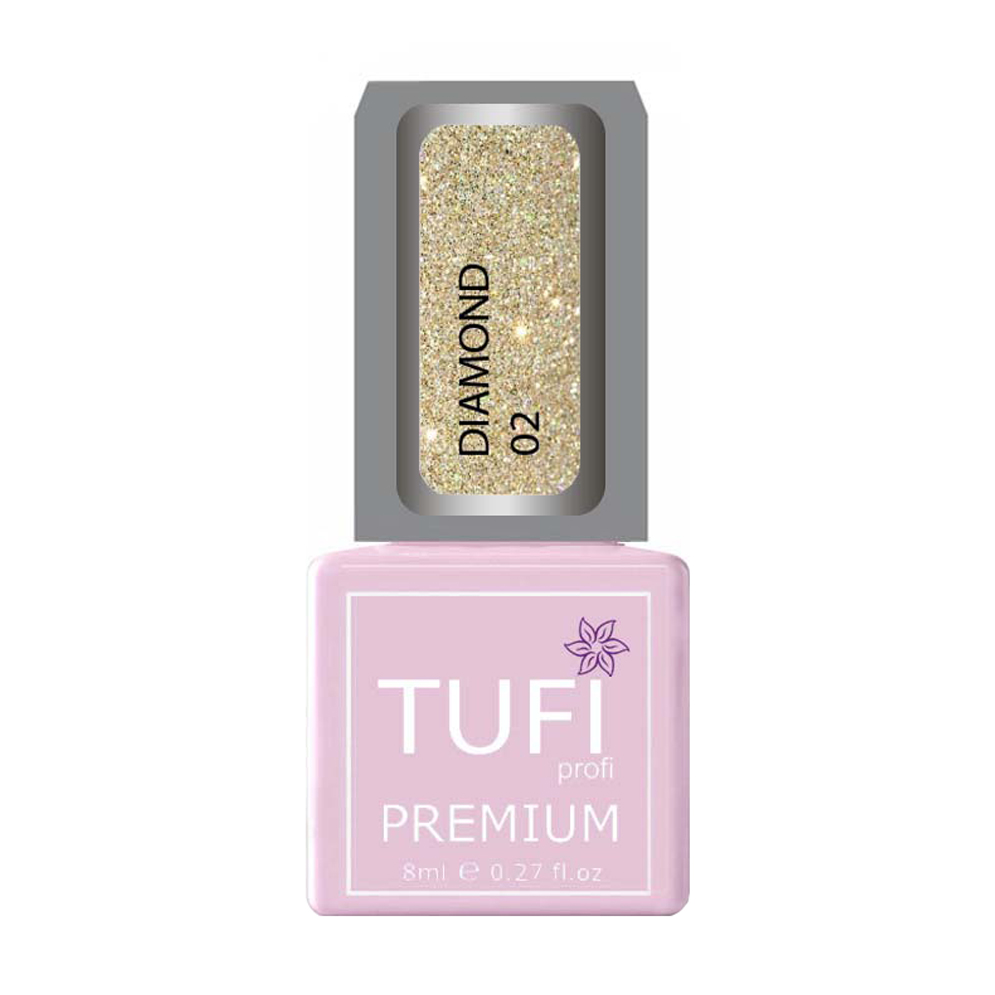 Гель-лак для нігтів Tufi profi Premium Diamond 02 Платинові великі блискітки, 8 мл