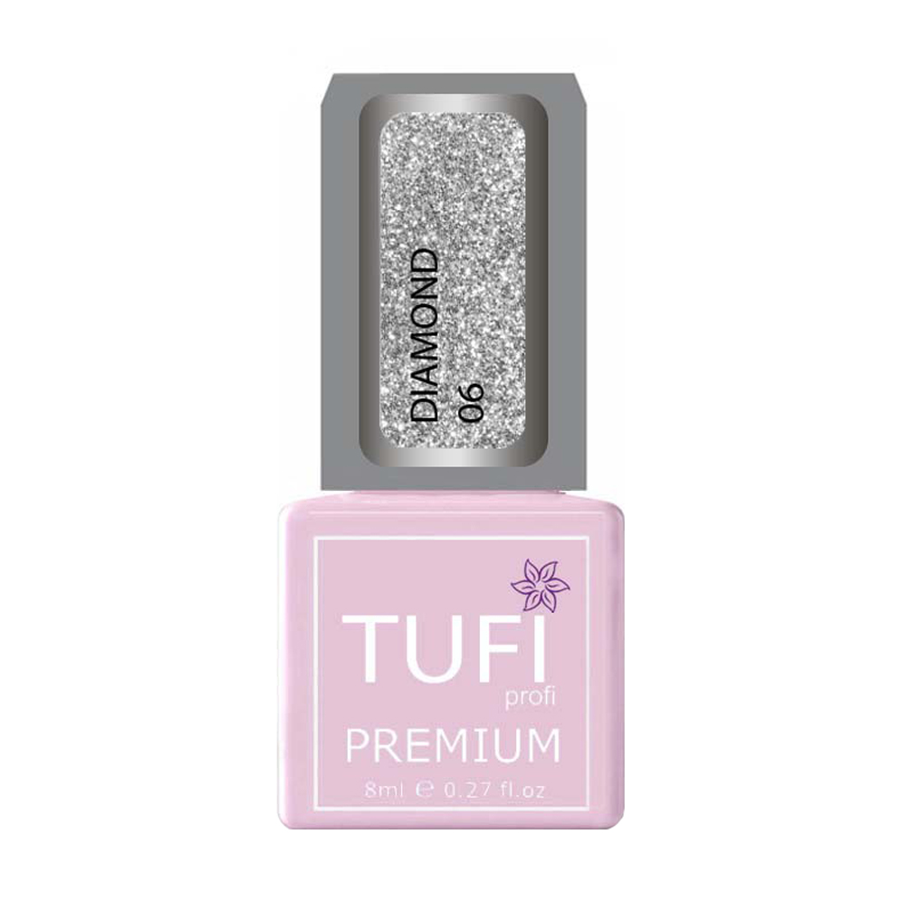 Гель-лак для нігтів Tufi profi Premium Diamond 06 Срібні великі блискітки, 8 мл