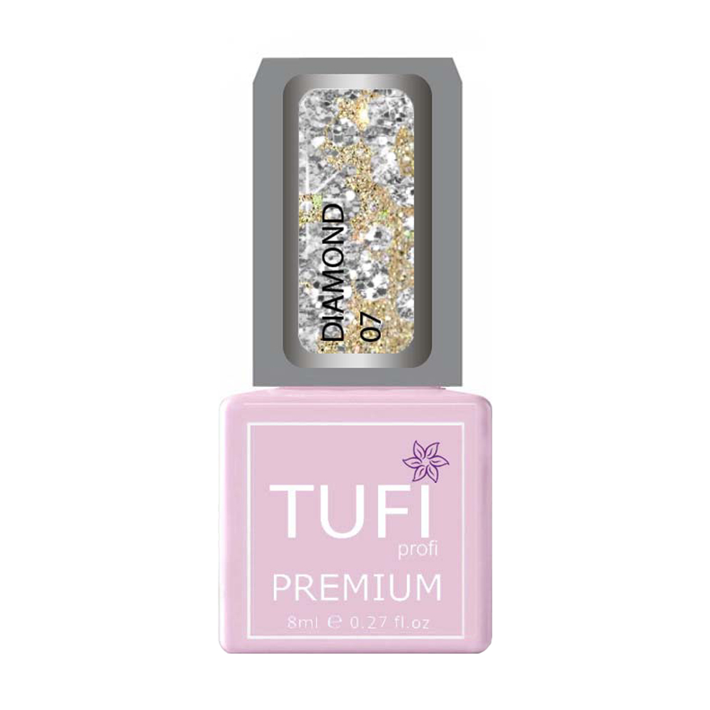 Гель-лак для нігтів Tufi profi Premium Diamond 07 Золоті великі блискітки, 8 мл