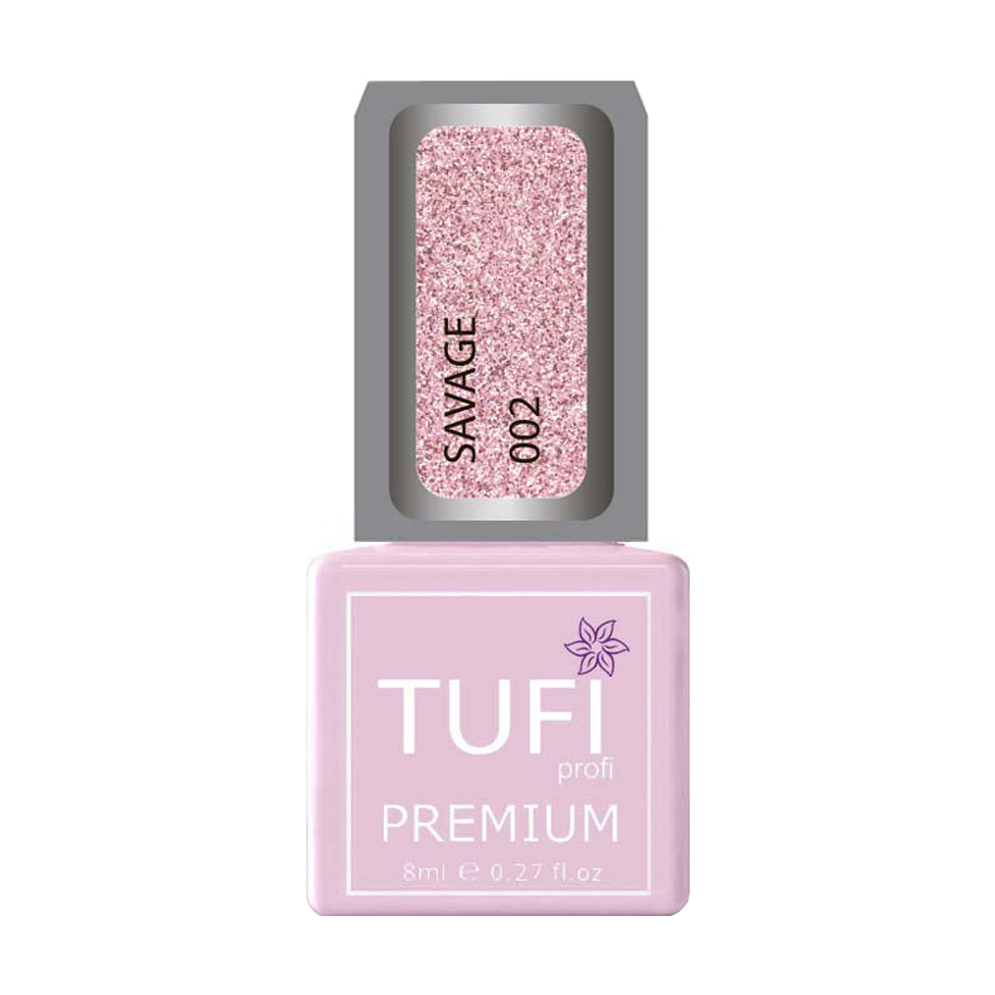 Гель-лак для нігтів Tufi profi Premium Savage 002 Світловідбивна рожева димка, 8 мл