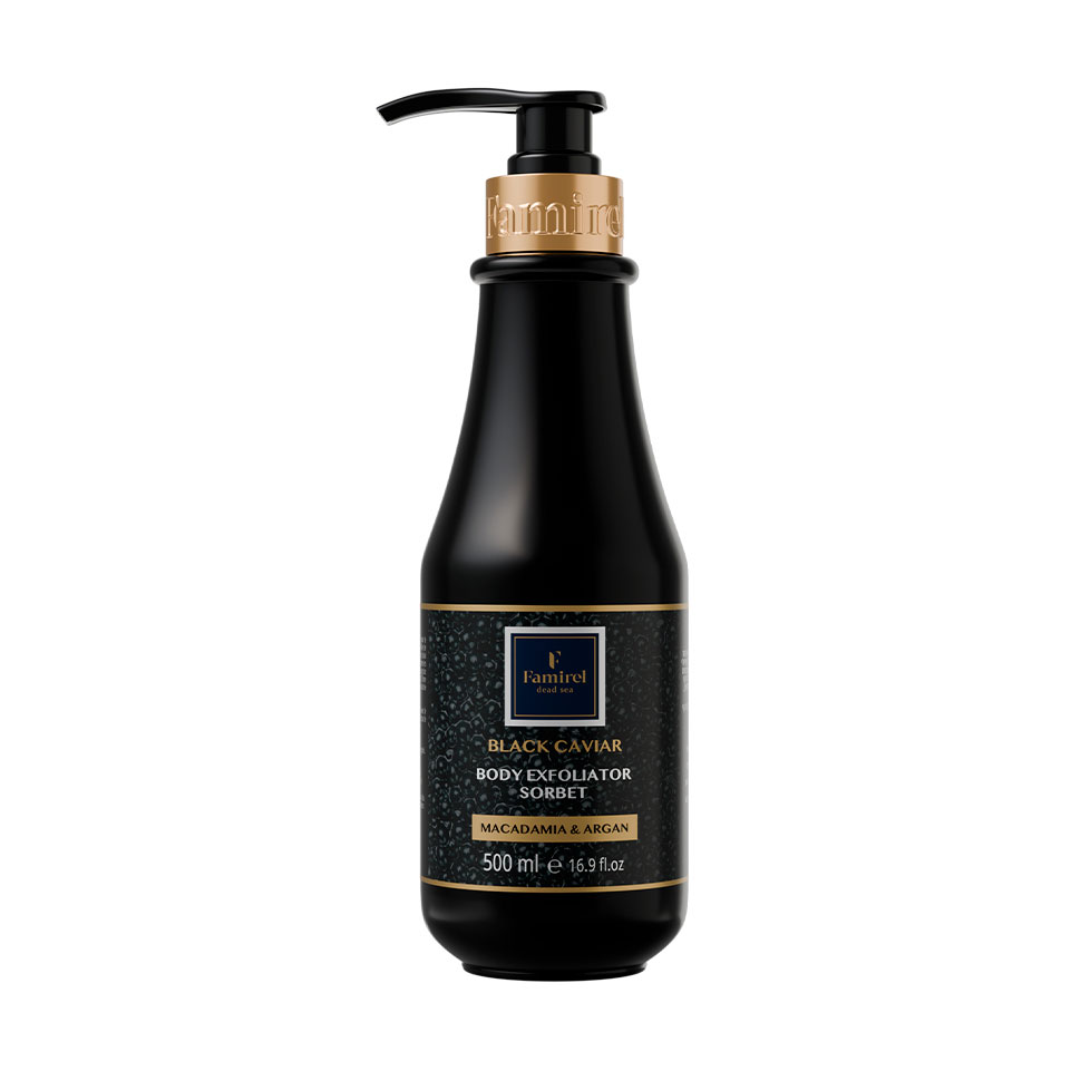 Гель-сорбет для душу Famirel Black Caviar Shower Gel з екстрактом чорної ікри, оліями макадамії та аргани, 500 мл
