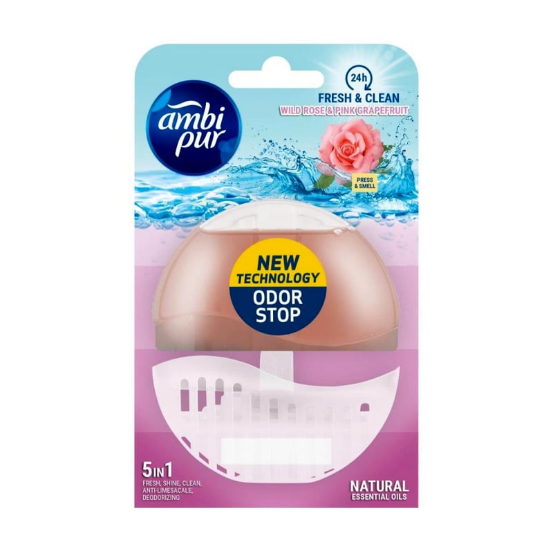 Гелевий туалетний блок Ambi Pur Fresh &amp; Clean Дика троянда та грейпфрут, 55 мл