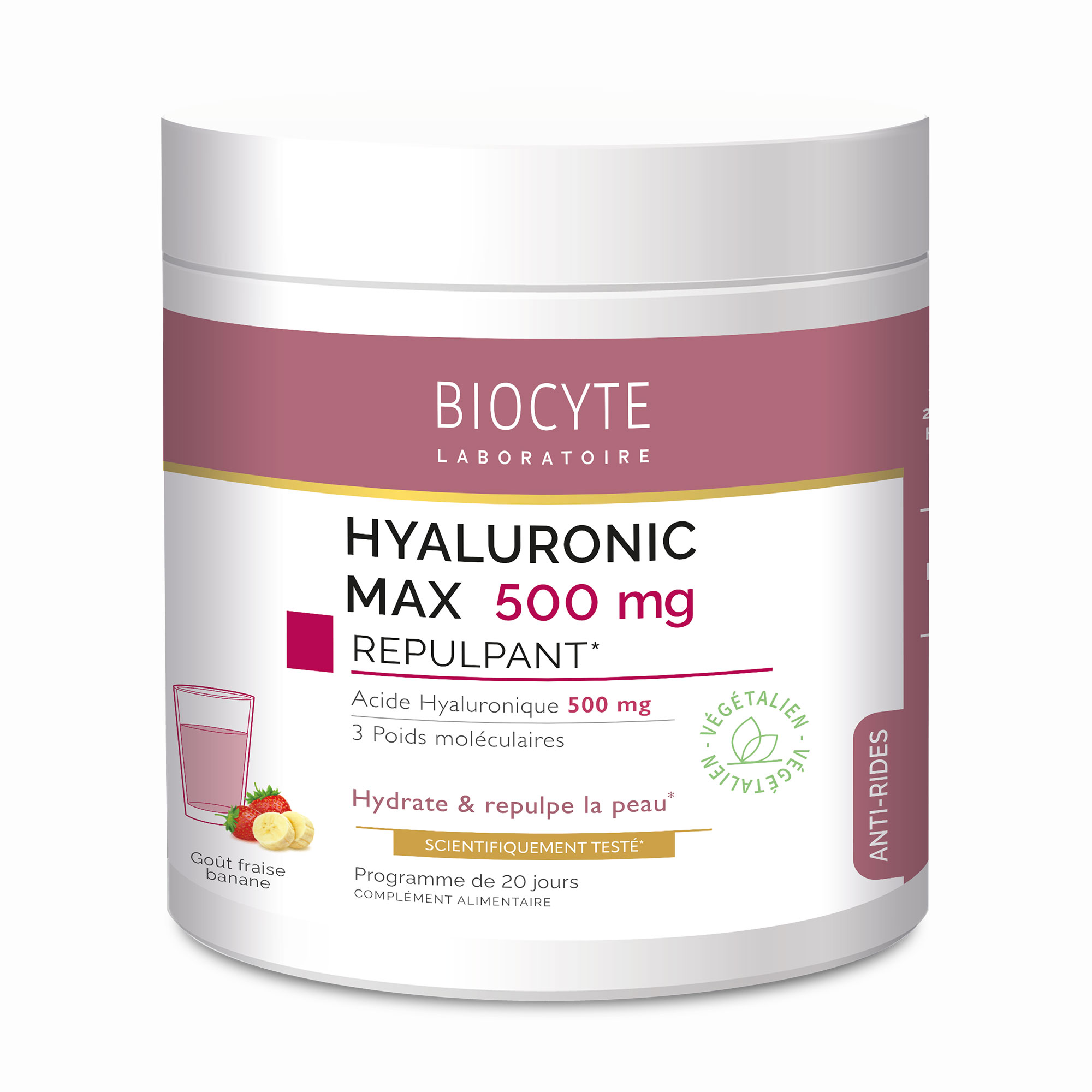 Гіалуронова кислота Biocytе Hyaluronic Max 500 мг, зі смаком полуниці та банану, в порошку, 280 г