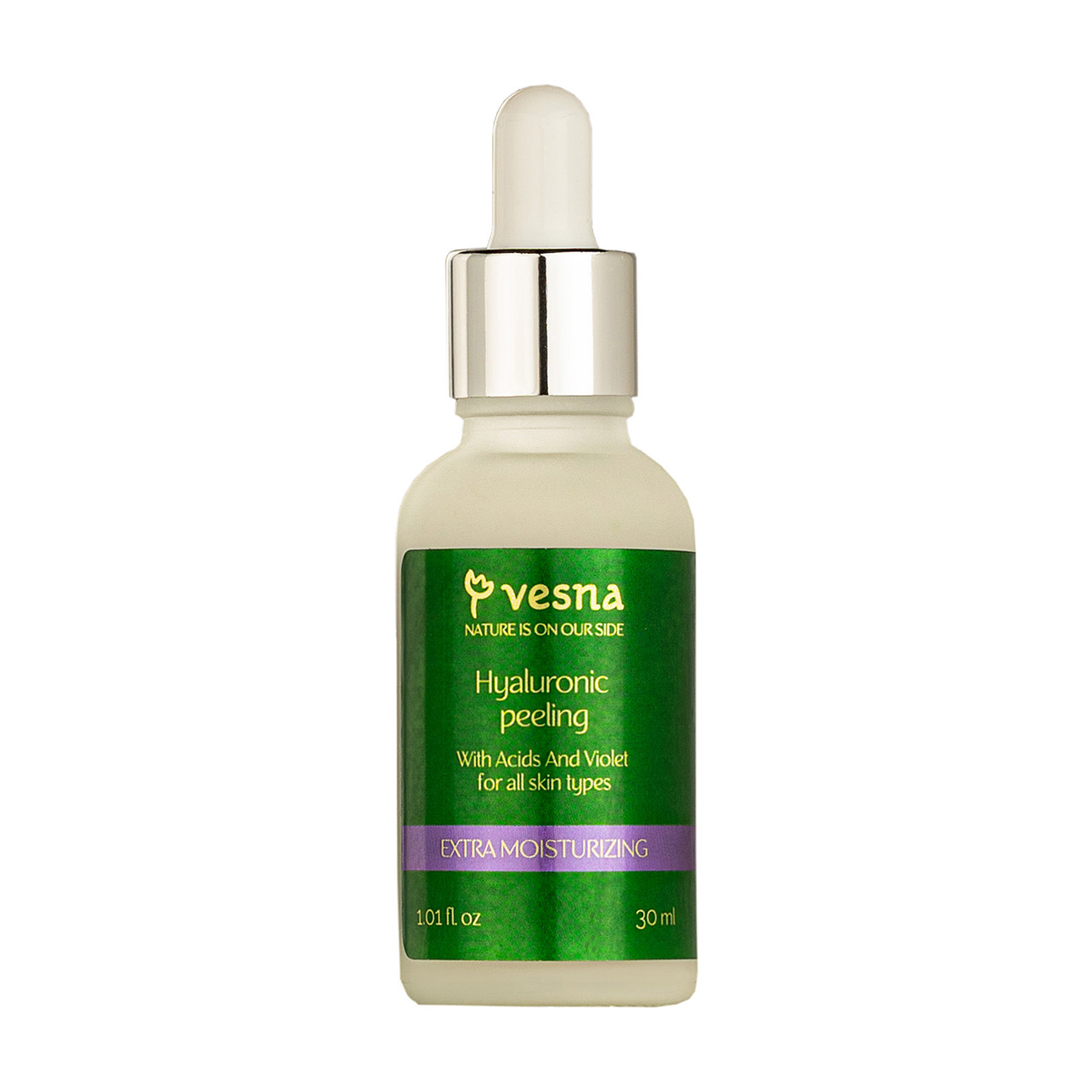 Гіалуроновий пілінг для обличчя Vesna Extra Moisturizing Hyaluronic Peeling з гліколевою кислотою та фіалкою, 30 мл
