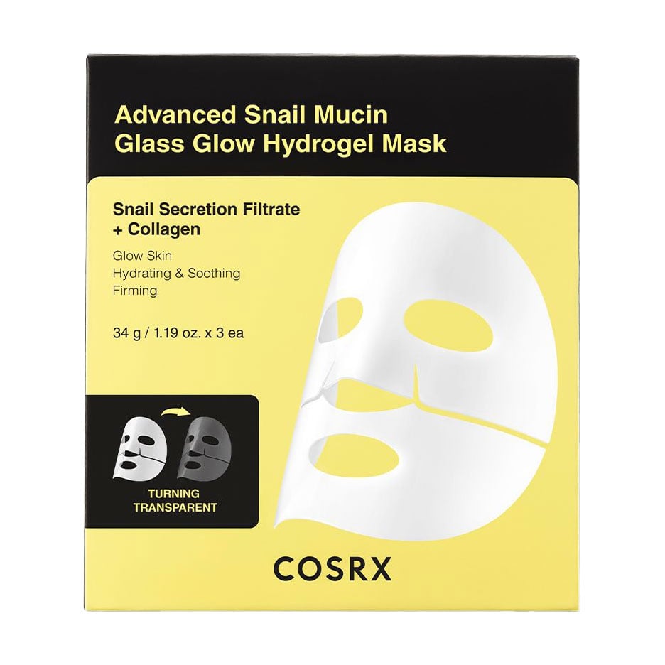 Гідрогелева маска для обличчя CosRX Advanced Snail Mucin Glass Glow Hydrogel Mask зі слизом равлика, 3*34 г