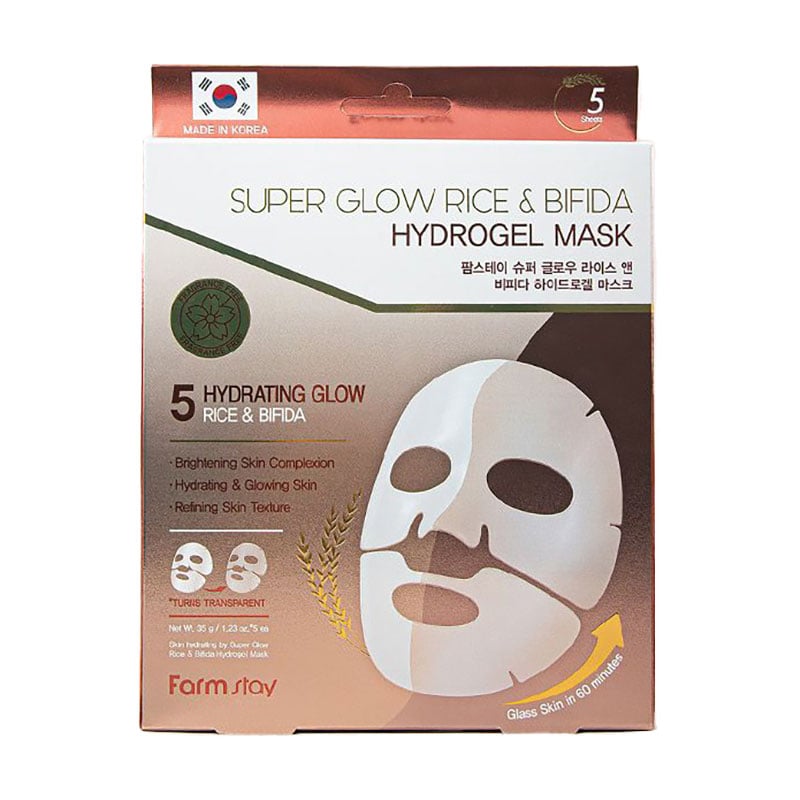Гідрогелева маска для обличчя FarmStay Super Glow Rice &amp; Bifida Hydrogel Mask з рисом та біфідою, 5*34 г